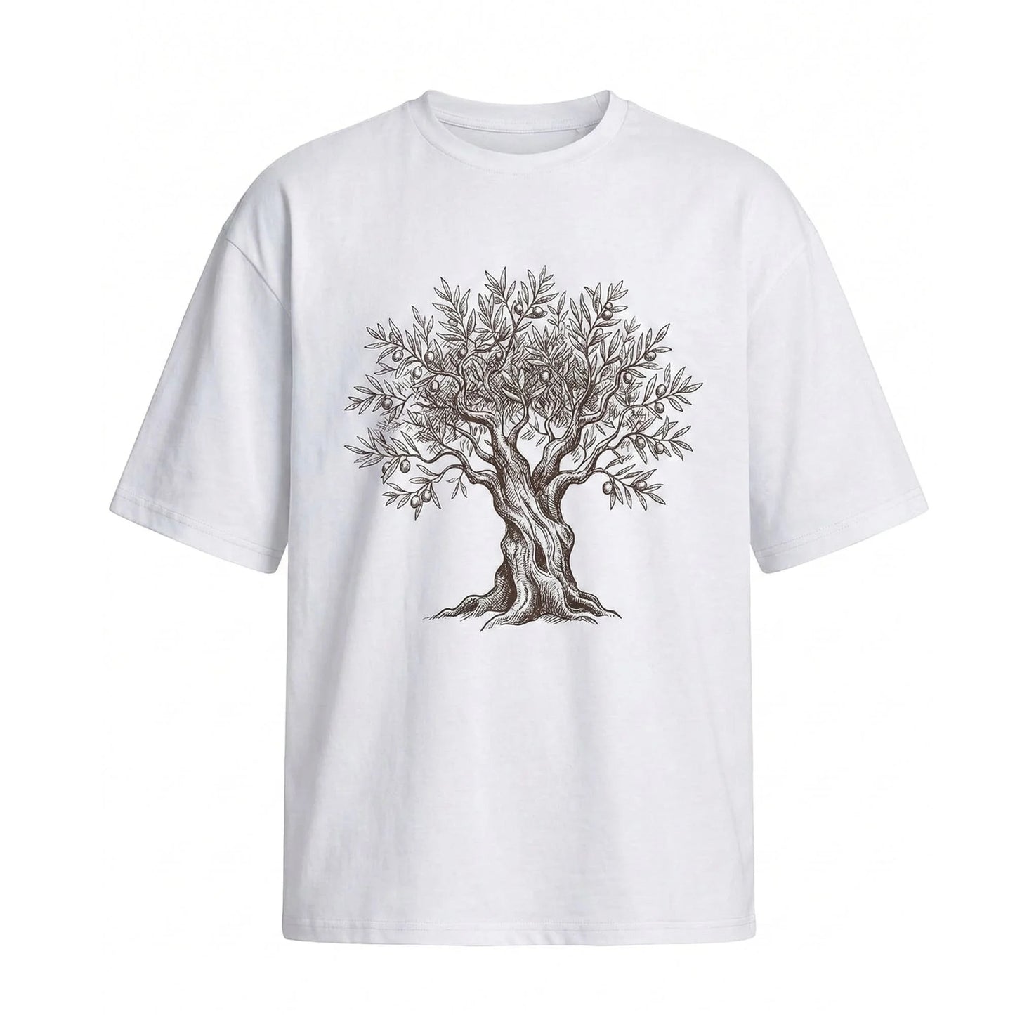 Velbora Men's White Vintage Tree Graphic Cotton T-Shirt