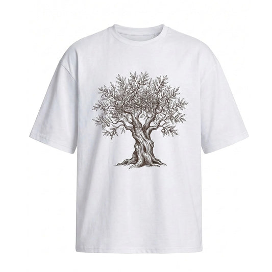 Velbora Men's White Vintage Tree Graphic Cotton T-Shirt