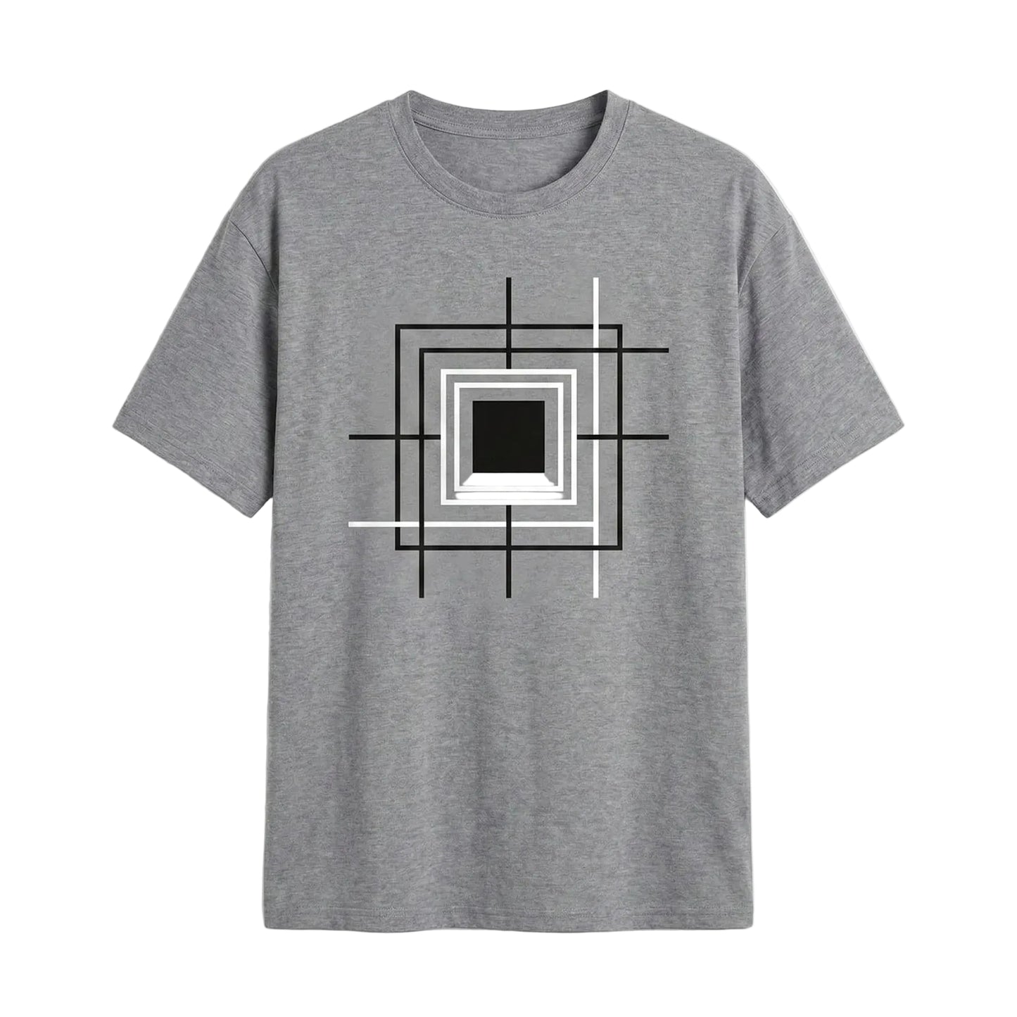 Velbora Men's Grey Geometric Graphic Cotton T-Shirt