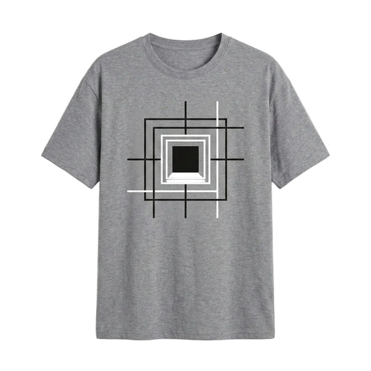 Velbora Men's Grey Geometric Graphic Cotton T-Shirt