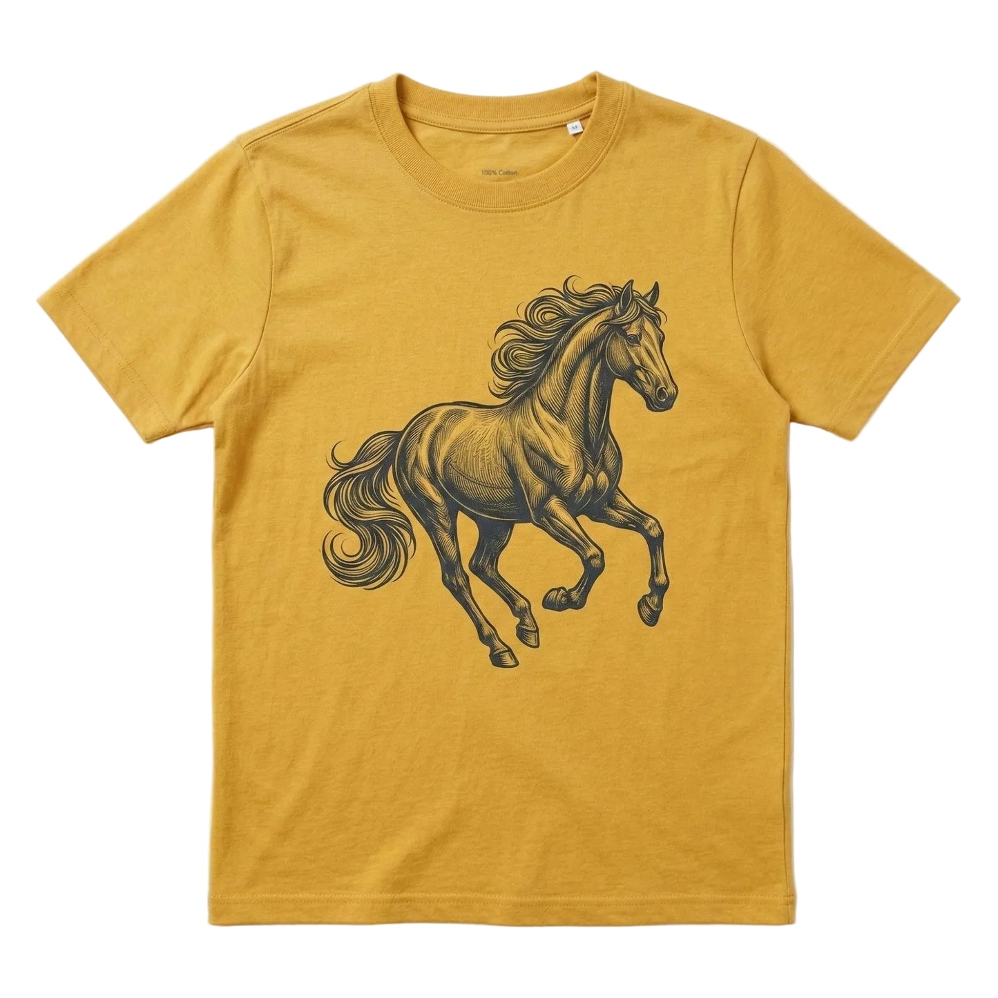 Velbora Men's Mustard Yellow Horse Graphic Cotton T-Shirt