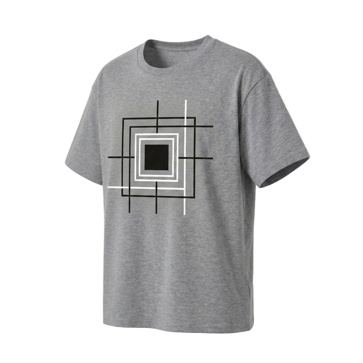 Velbora Men's Grey Geometric Graphic Cotton T-Shirt