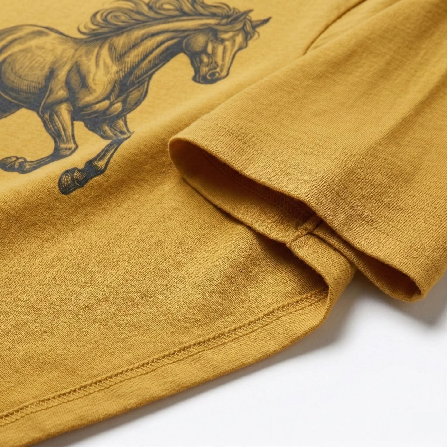 Velbora Men's Mustard Yellow Horse Graphic Cotton T-Shirt